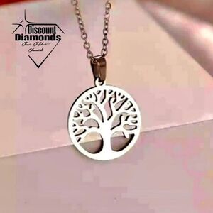 Polished Stainless Steel Tree of Life Pendant Necklace